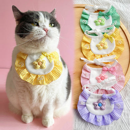 Mokka - Floral Accent Plaid Cat Bib