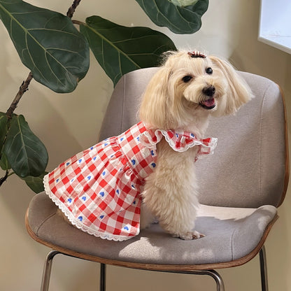 Ozzie - Heart Plaid Ruffle Sleeve Pet Dress