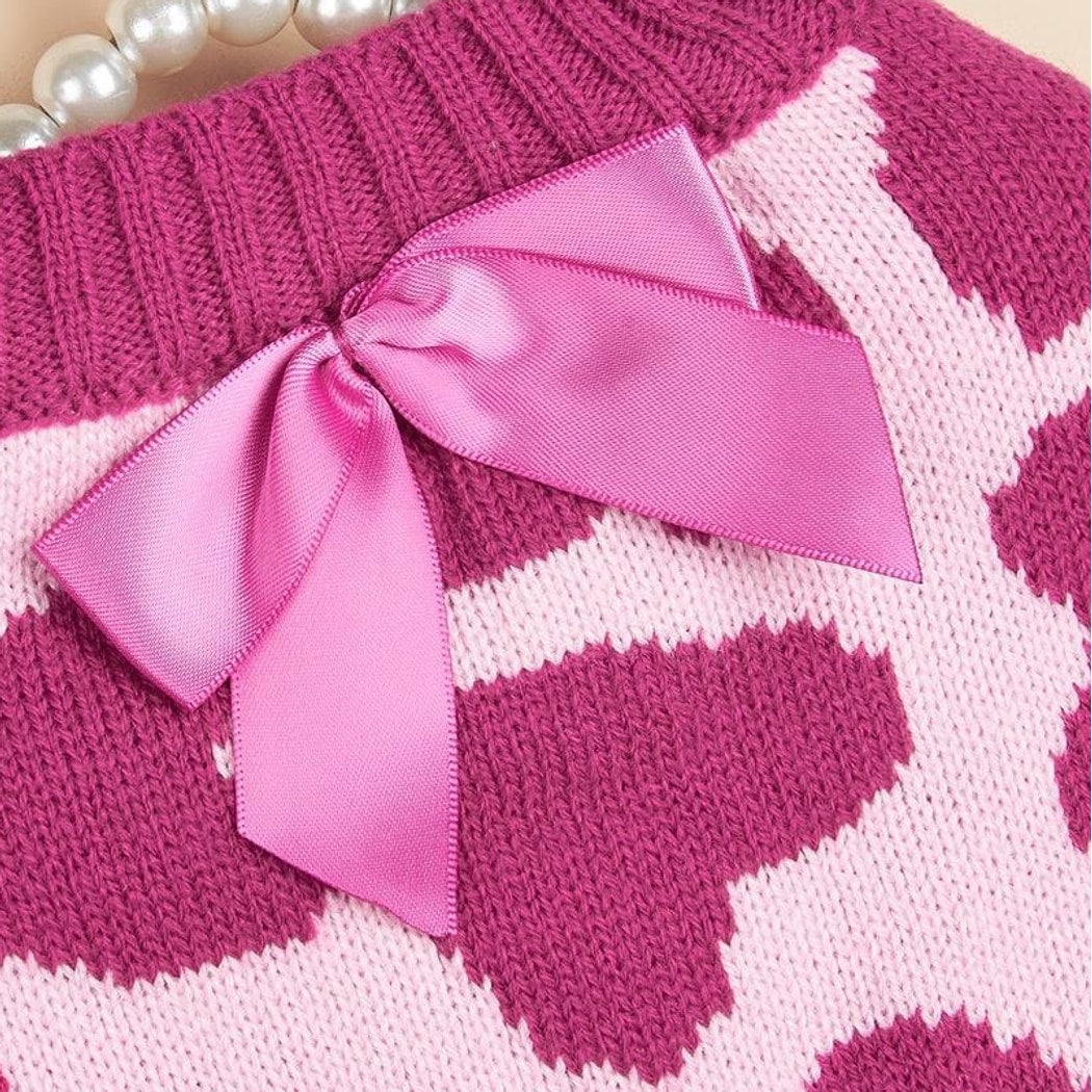 Ozzie - Pink Heart Bow Round Neck Dog Sweater