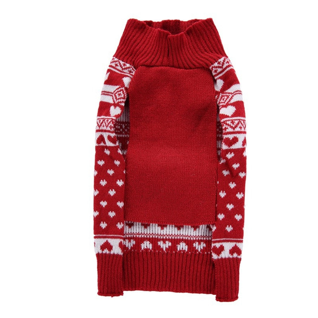 Ozzie - Festive Snowflake Heart Pattern Dog Sweater