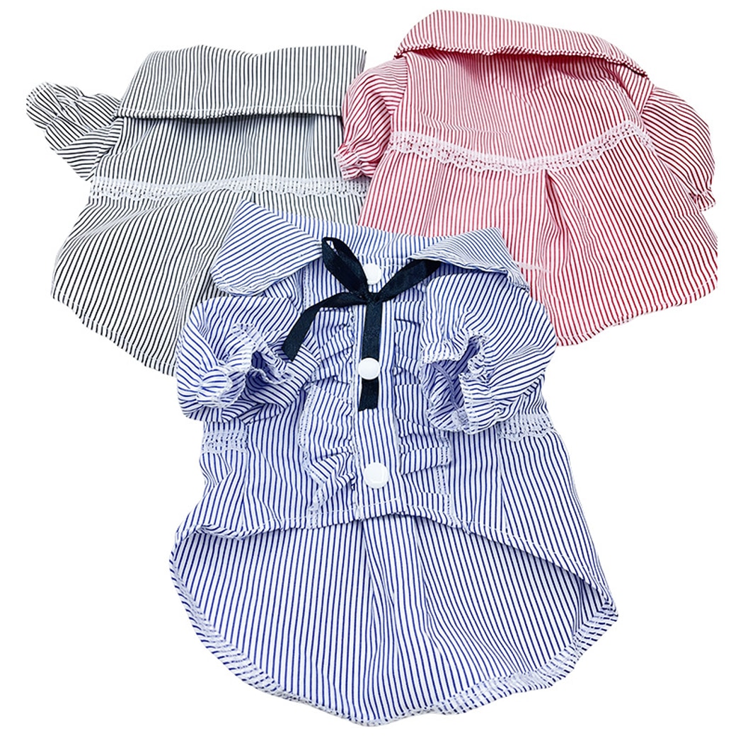 Ozzie - Ruffled Striped Short Sleeve Pet Dog Shirt