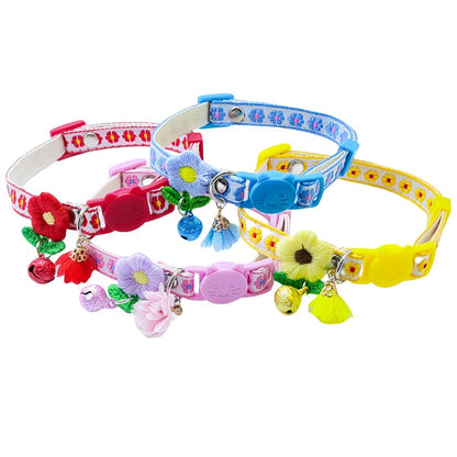 Close-up of Mokka Floral Charm Cat Collar showing floral pattern and charm