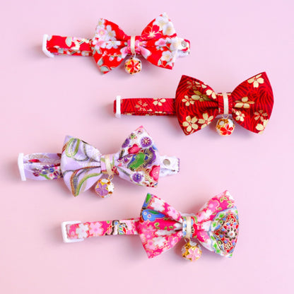 Mokka - Kimono Bow Tie Cat Collar – Adjustable with Traditional Floral Charm
