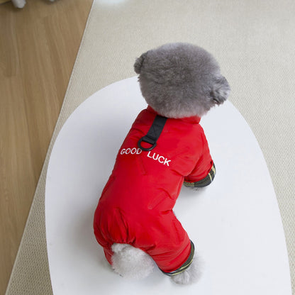 Ozzie - Plaid Cuff Lettered Dog Winter Coverall Coat