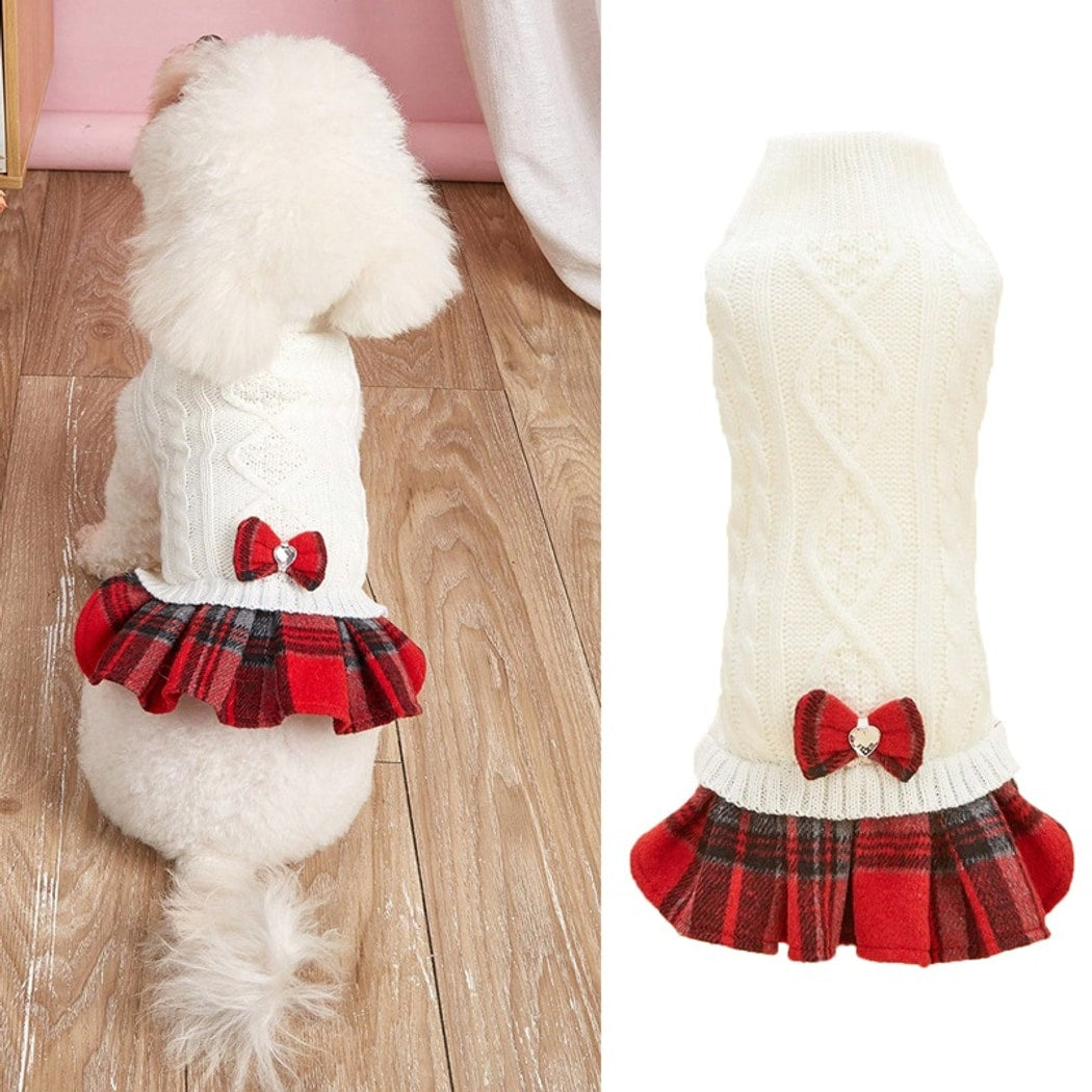 Ozzie - Bow Detail Knit Look Dog and Cat Dress