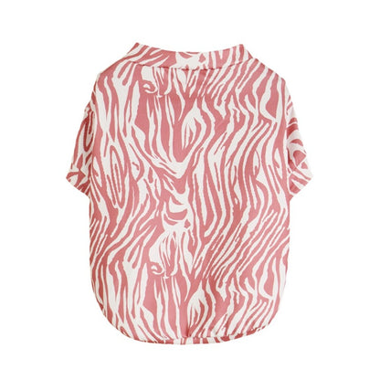 Back view of dog in Ozzie zebra print t-shirt showing fit and design