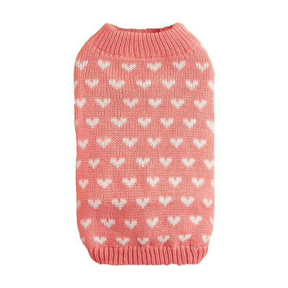 Ozzie - Heart Pattern Ribbed Collar Dog Sweater