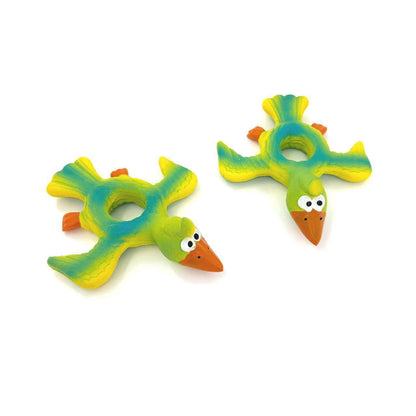 Petkin Flying Bird rubber chew toy in bright colors with a squeaky feature