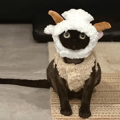 Side view of Ozzie goat costume cat hat showing detailed stitching