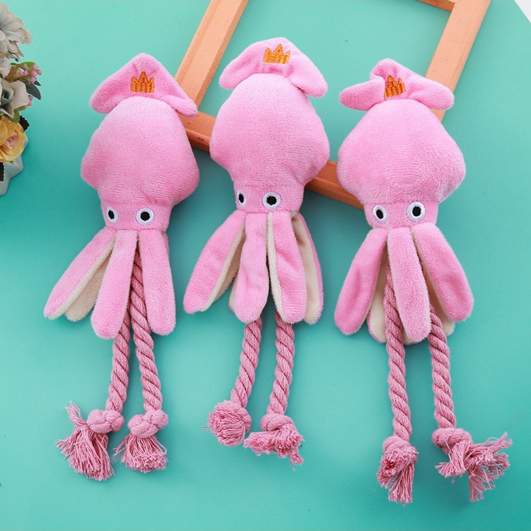 Petkin Squid Rope Plush Dog Toy with purple and white rope tentacles