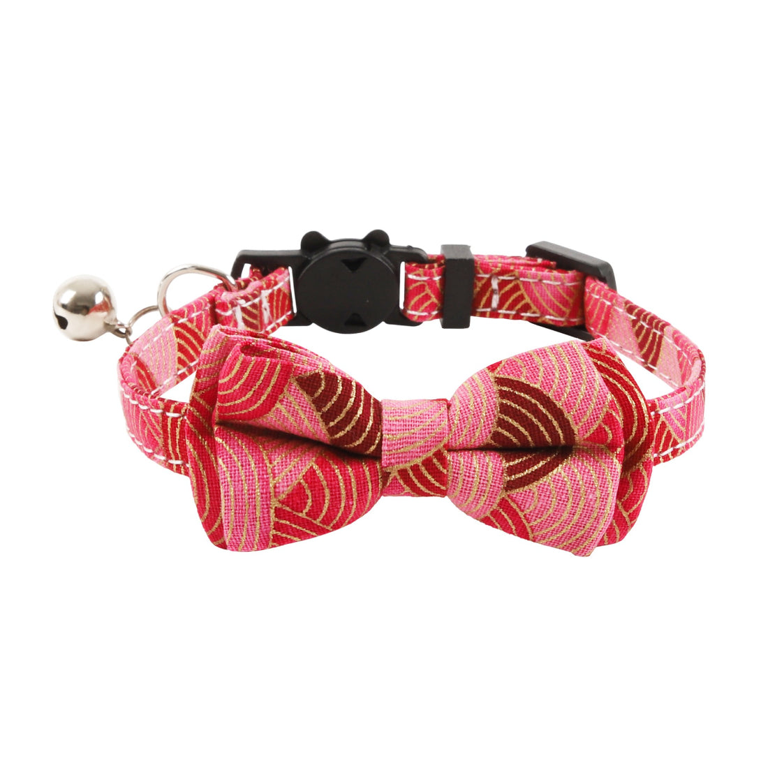 Mokka modern pattern bow cat collar photographed on white background
