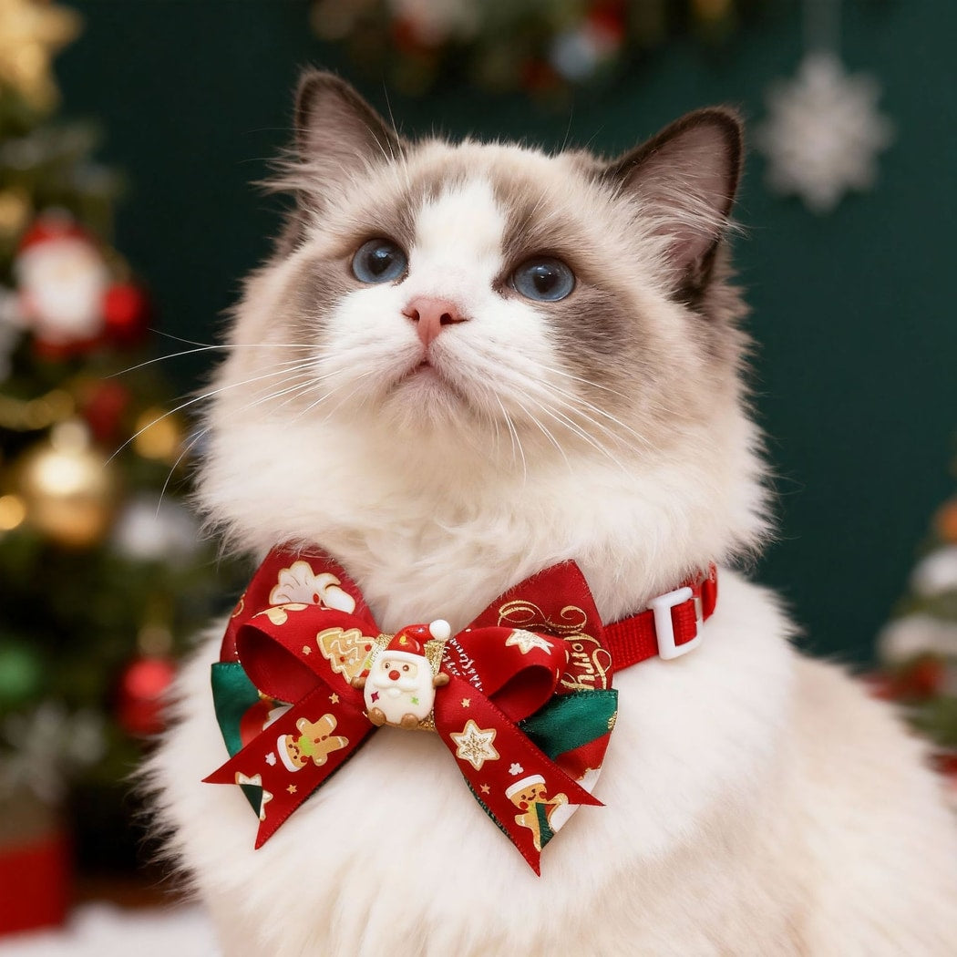 Christmoo - Bow Detail Christmas Cartoon Cat Collar