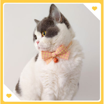 Mokka - Plaid Bow Bell Adjustable Cat Collar