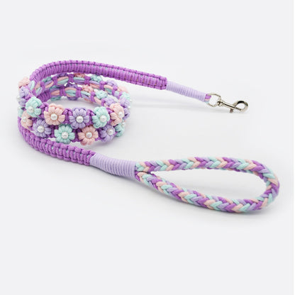 Loofie floral braided dog leash showing braided texture and floral design