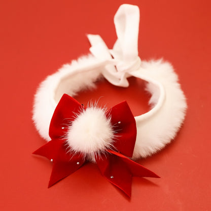 Christmoo - Red Bow Pom Detail Decorative Cat Collar