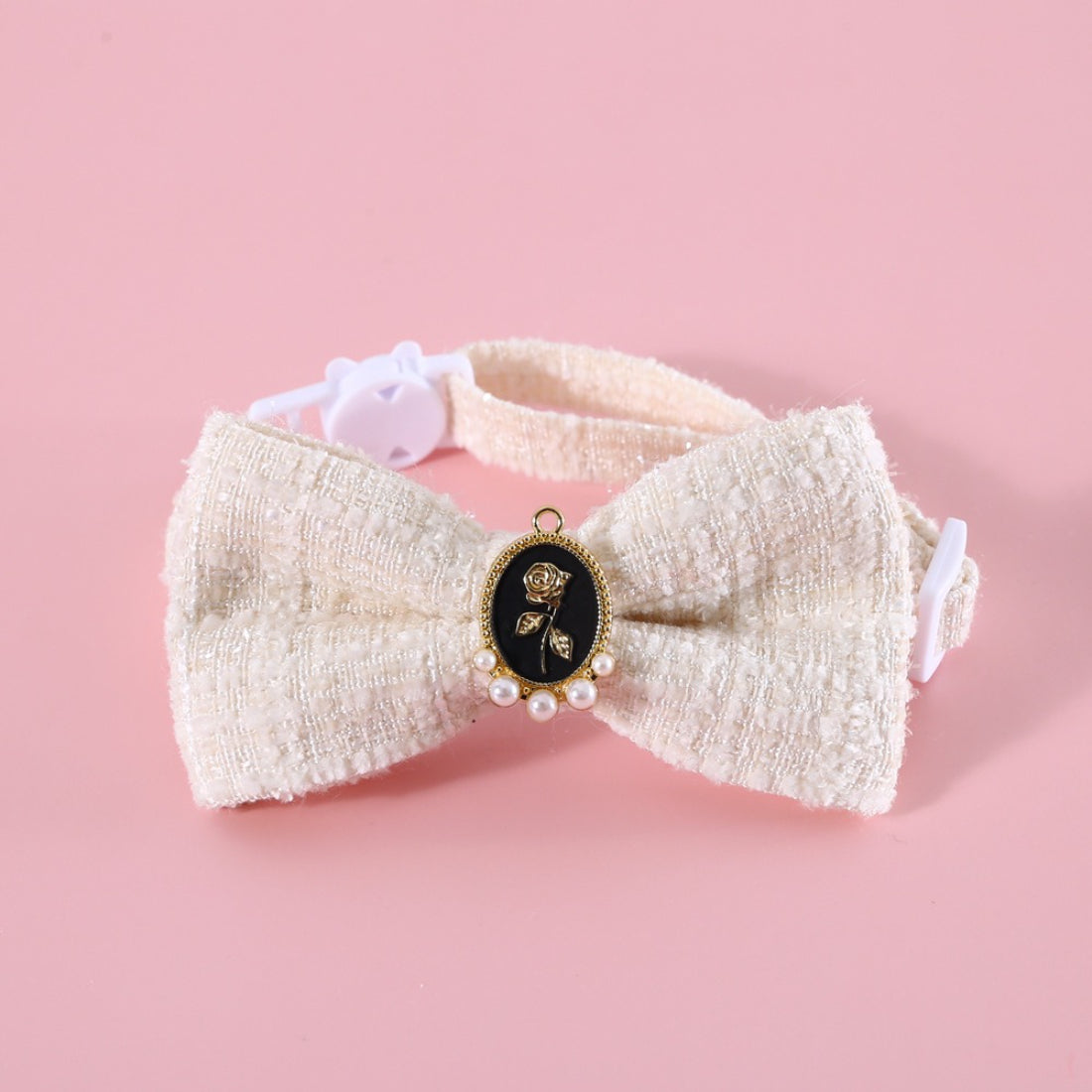 Mokka vintage style bow cat collar in brown with adjustable strap visible