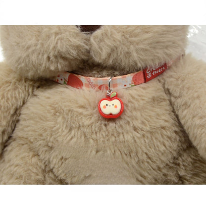 Mokka cat collar displayed flat highlighting the apple charm and leather texture