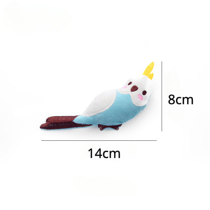 Green and yellow bird cat toy with feather tail from Moo 3 pcs bird cat toy set