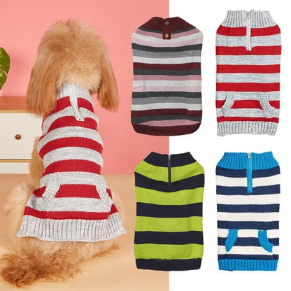 Ozzie - Striped Zip Front Pocket Detail Dog Sweater