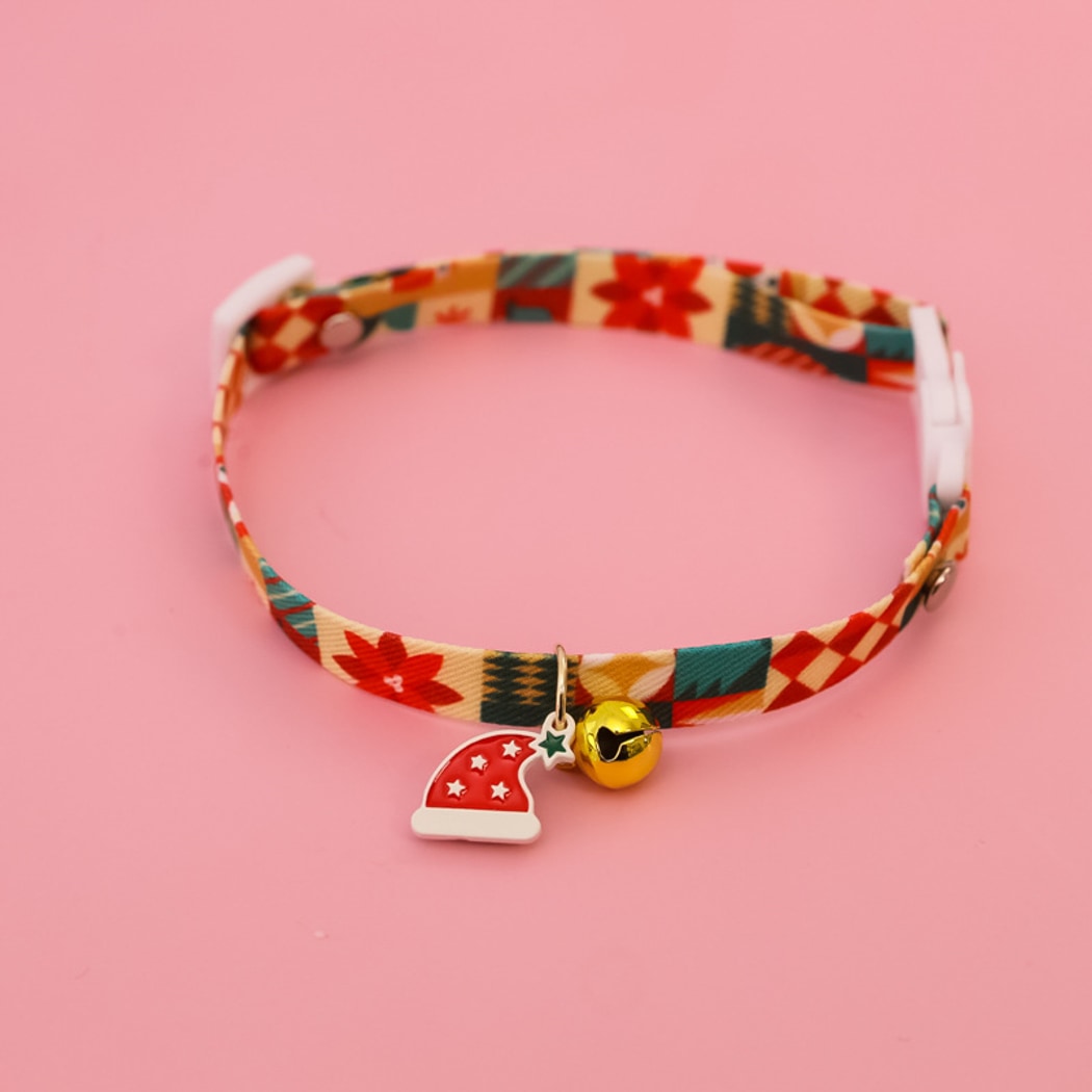 Christmoo - Christmas Bell Charm Cartoon Print Cat Collar