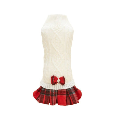Ozzie - Plaid Hem Cable Knit Sweater Dress