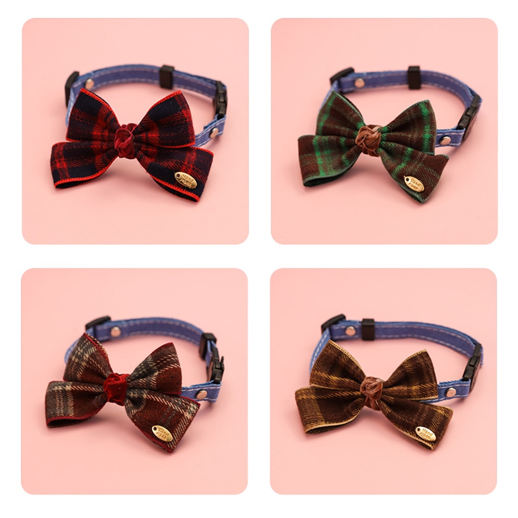 Mokka - Decorative Plaid Pet Collar with Bow Tie