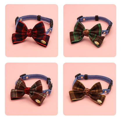 Mokka - Decorative Plaid Pet Collar with Bow Tie