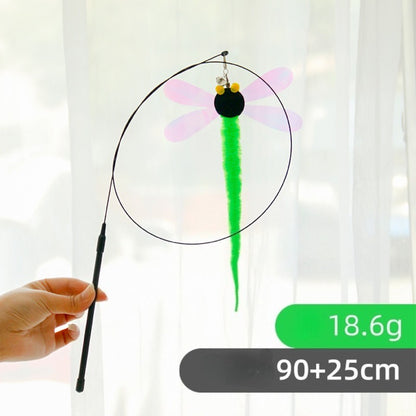 Moo Dragonfly Teaser Cat Wand Toy showing flexible wand and colorful dragonfly teaser