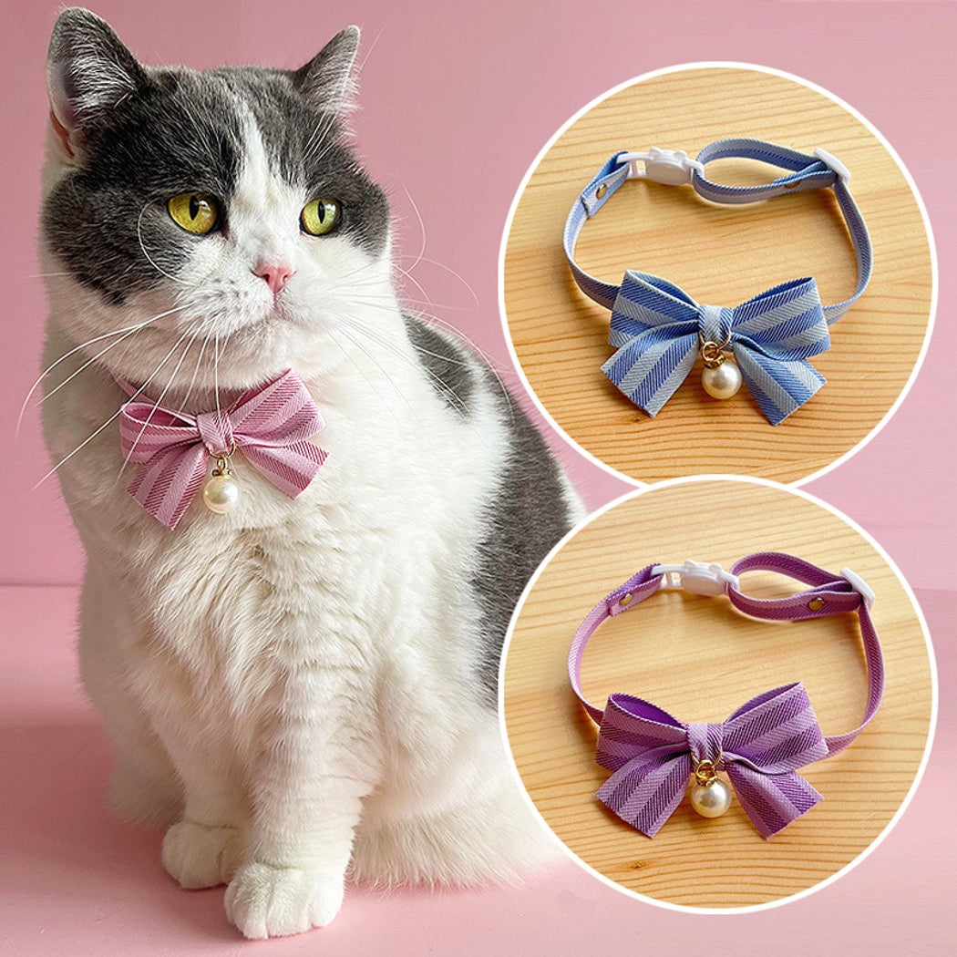 Mokka - Striped Bow Decorative Adjustable Cat Collar