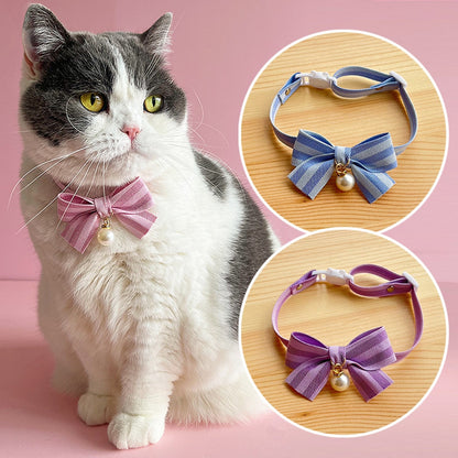 Mokka - Striped Bow Decorative Adjustable Cat Collar
