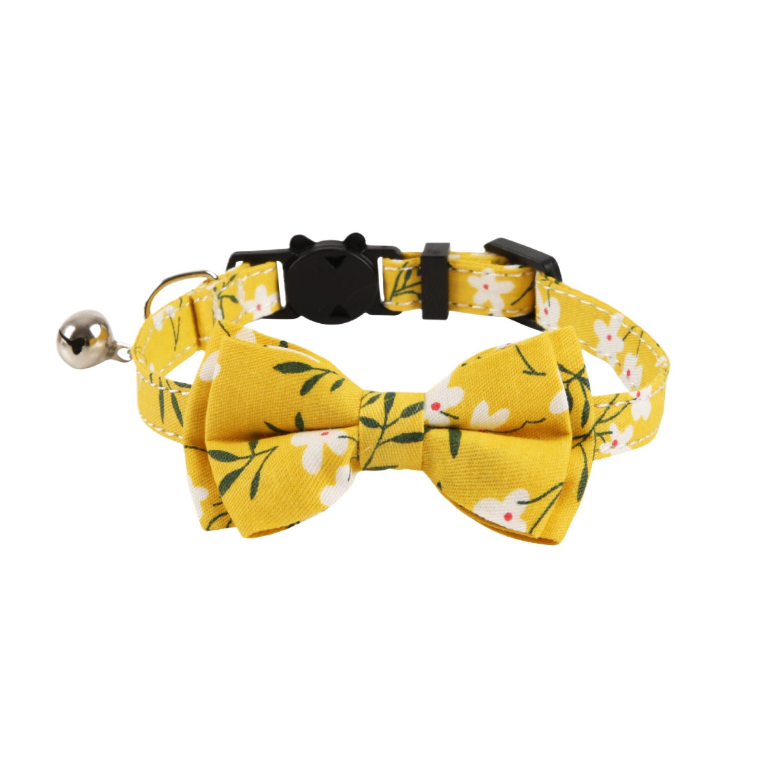 Mokka floral print cat collar with soft bow tie arranged in a circle