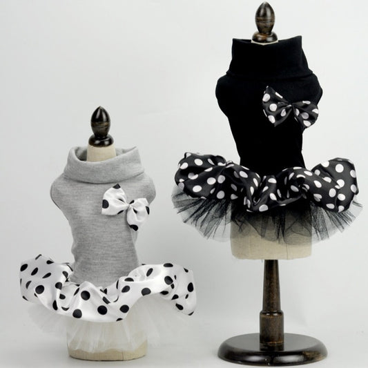 Ozzie - Polka Dot Bow Ruffle Hem Dog Dress Outfit