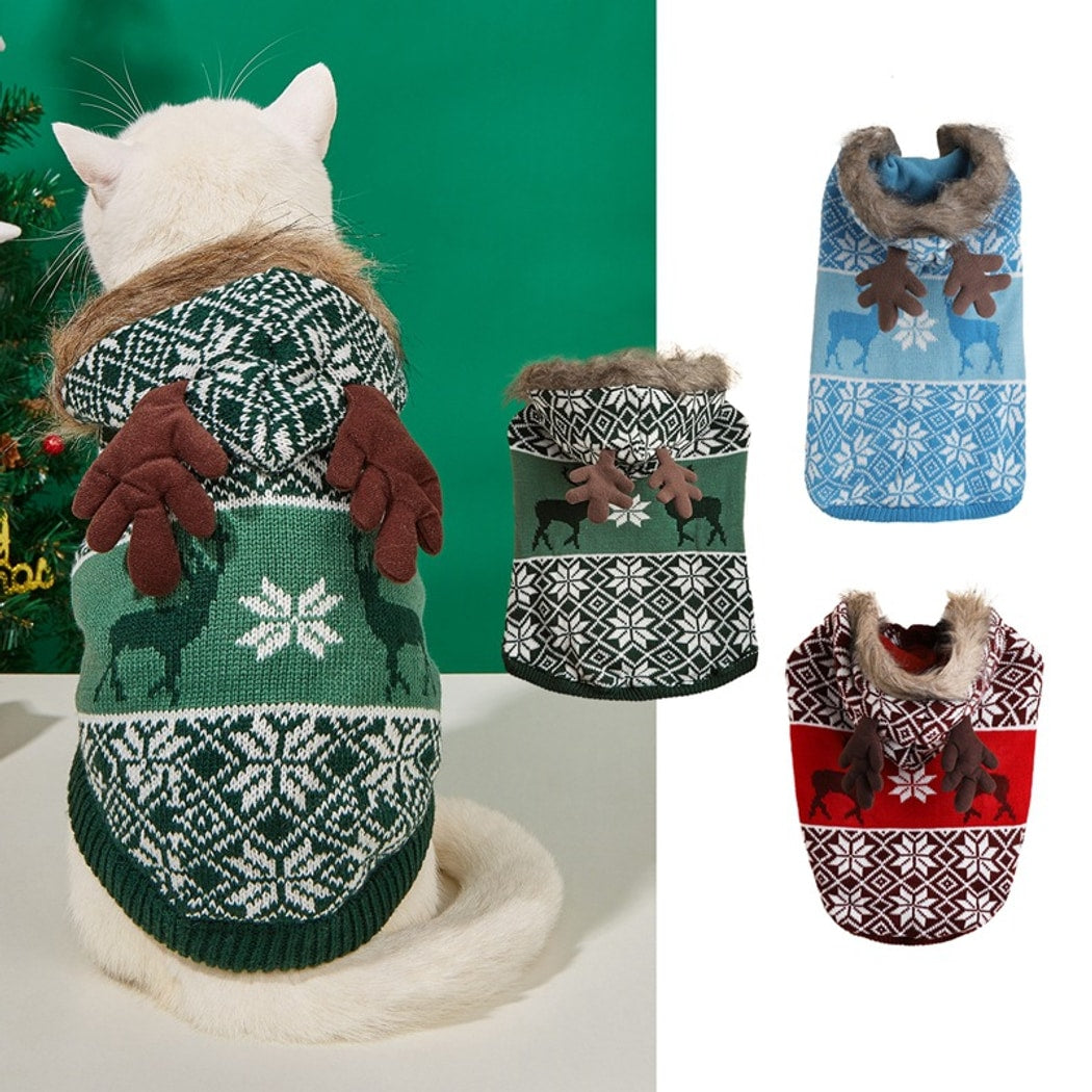 Christmoo - Christmas Snowflake Reindeer Knit Style Dog Sweater
