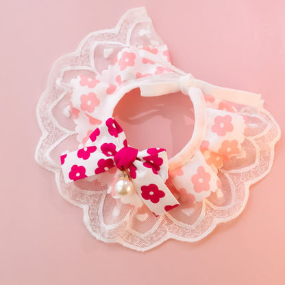 Mokka - Scalloped Lace Floral Bow Tie Cat Collar