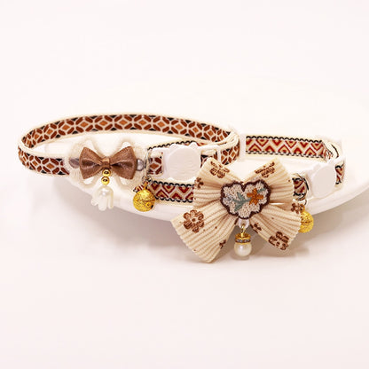 Mokka - Folksy Style Geometric Patterns Bow Cat Collar