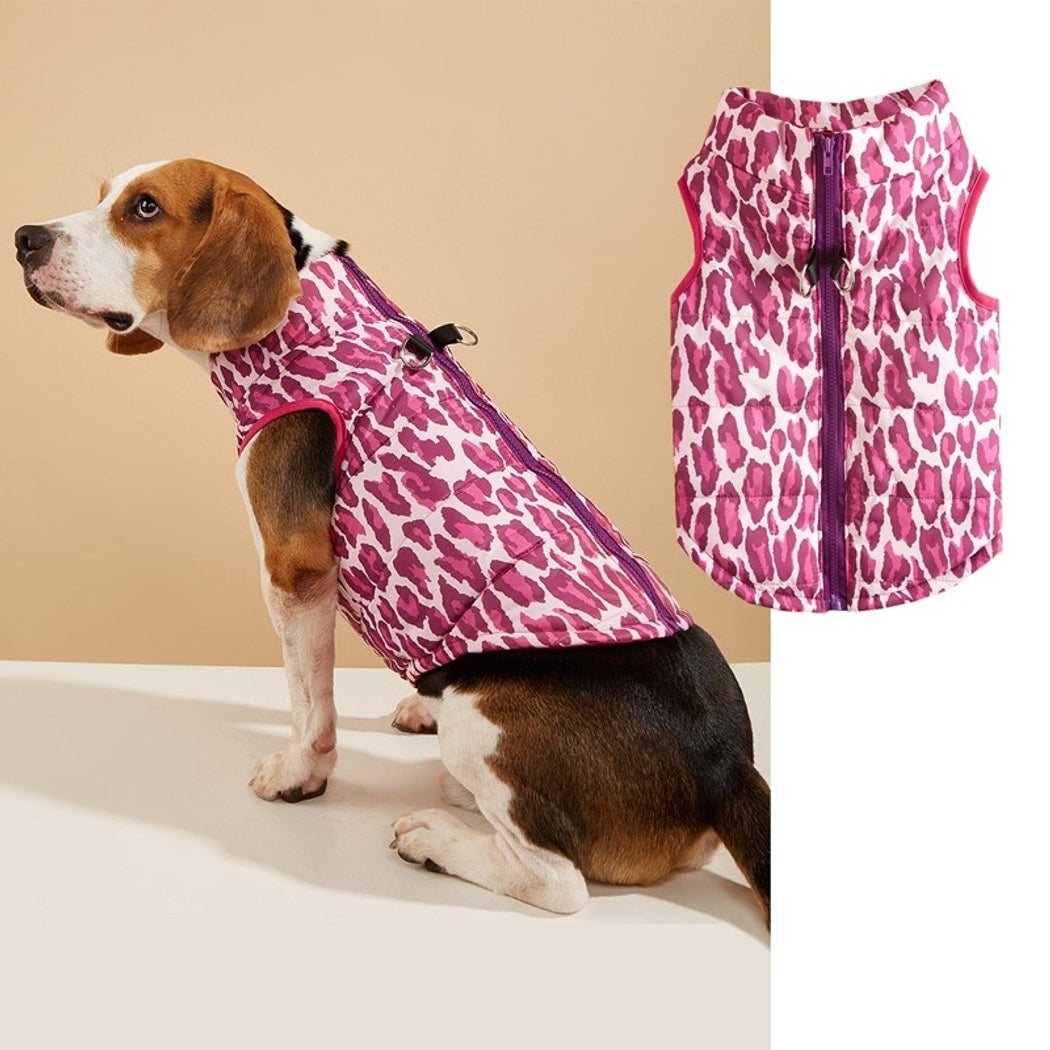 Ozzie - Leopard Print Contrast Trim Zip Dog Vest