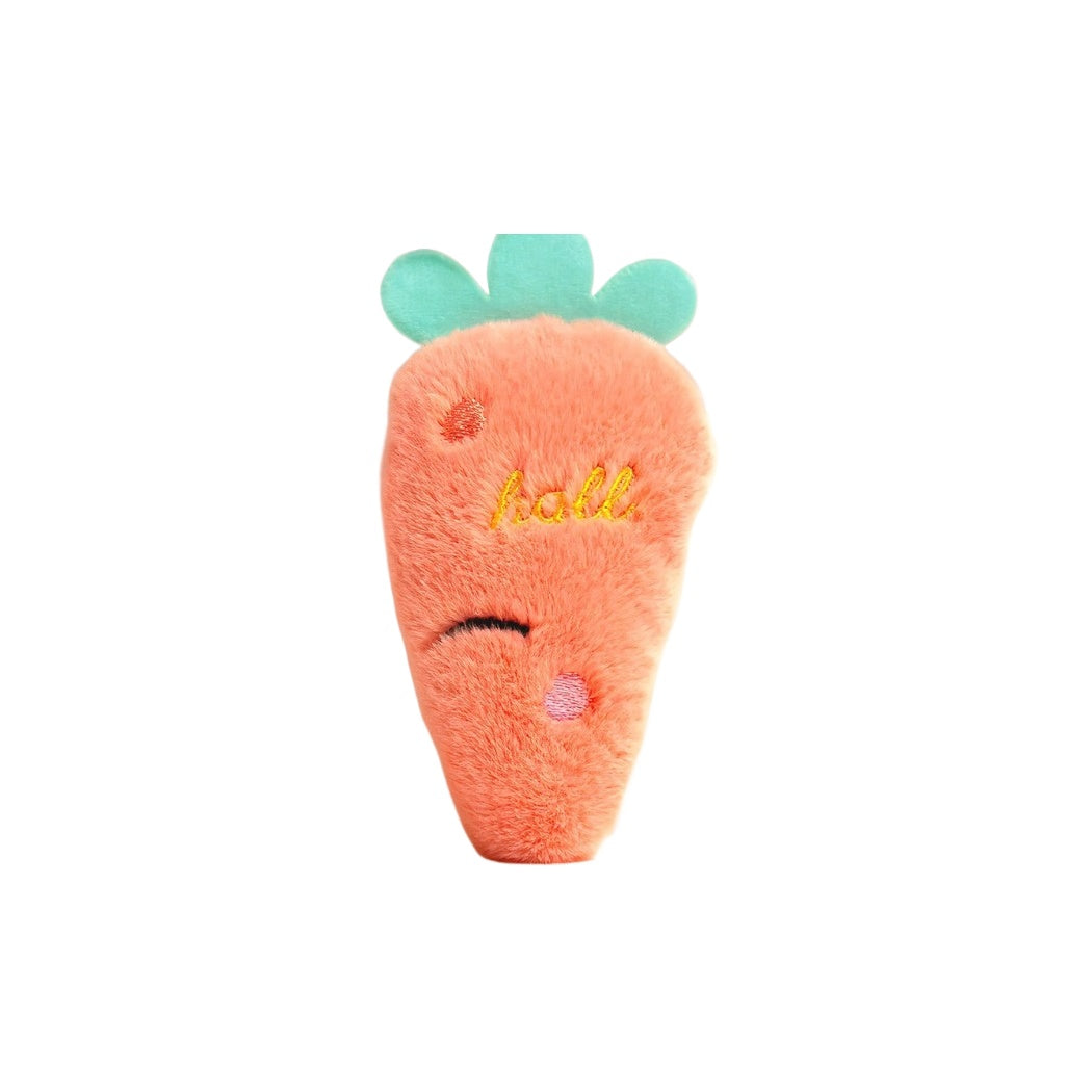 Side view of Petkin Carrot Plush Squeaky Dog Toy showing plush texture