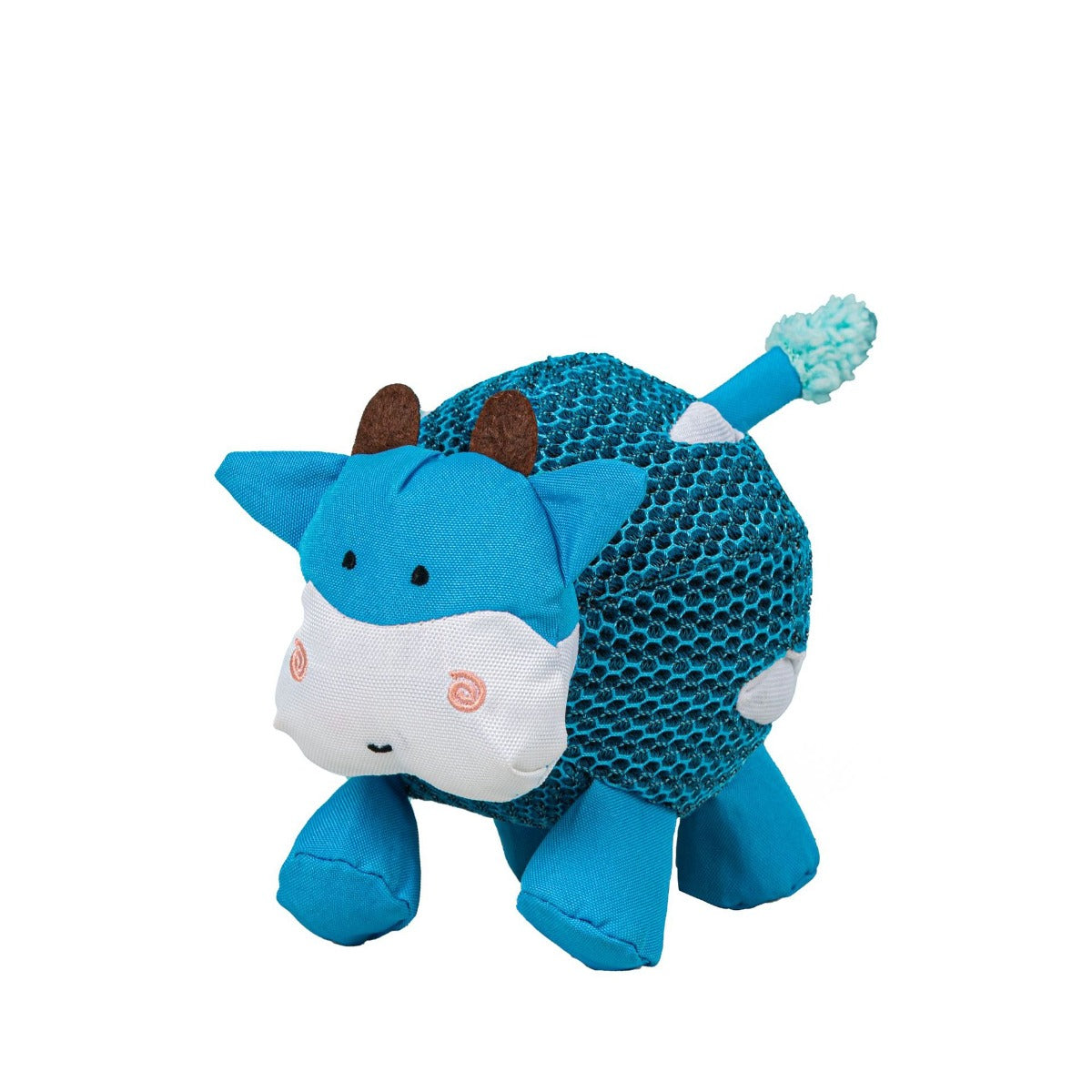 Close-up of Petkin plush dog toy showing soft fabric and detailed animal face