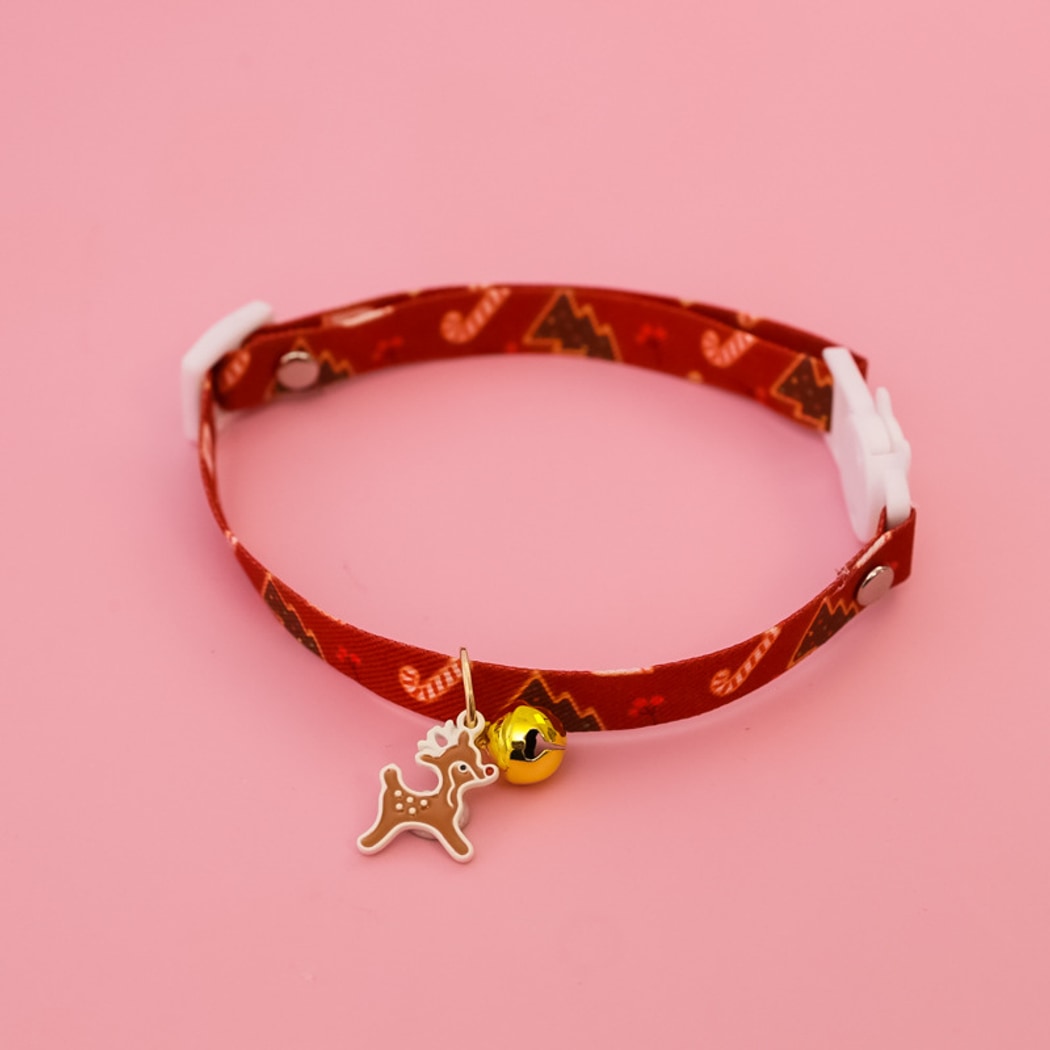 Christmoo - Christmas Bell Charm Cartoon Print Cat Collar