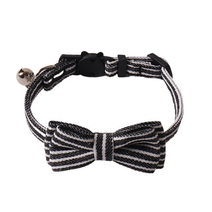 Striped bow tie detail on Mokka breakaway cat collar close-up