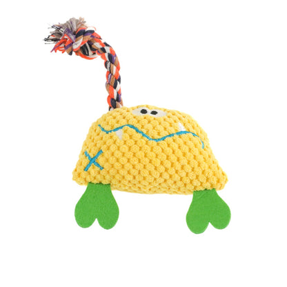 Petkin plush monster dog toy held in hand to show size and softness