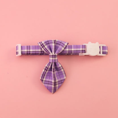 Mokka - Checked Necktie Detail Adjustable Pet Collar