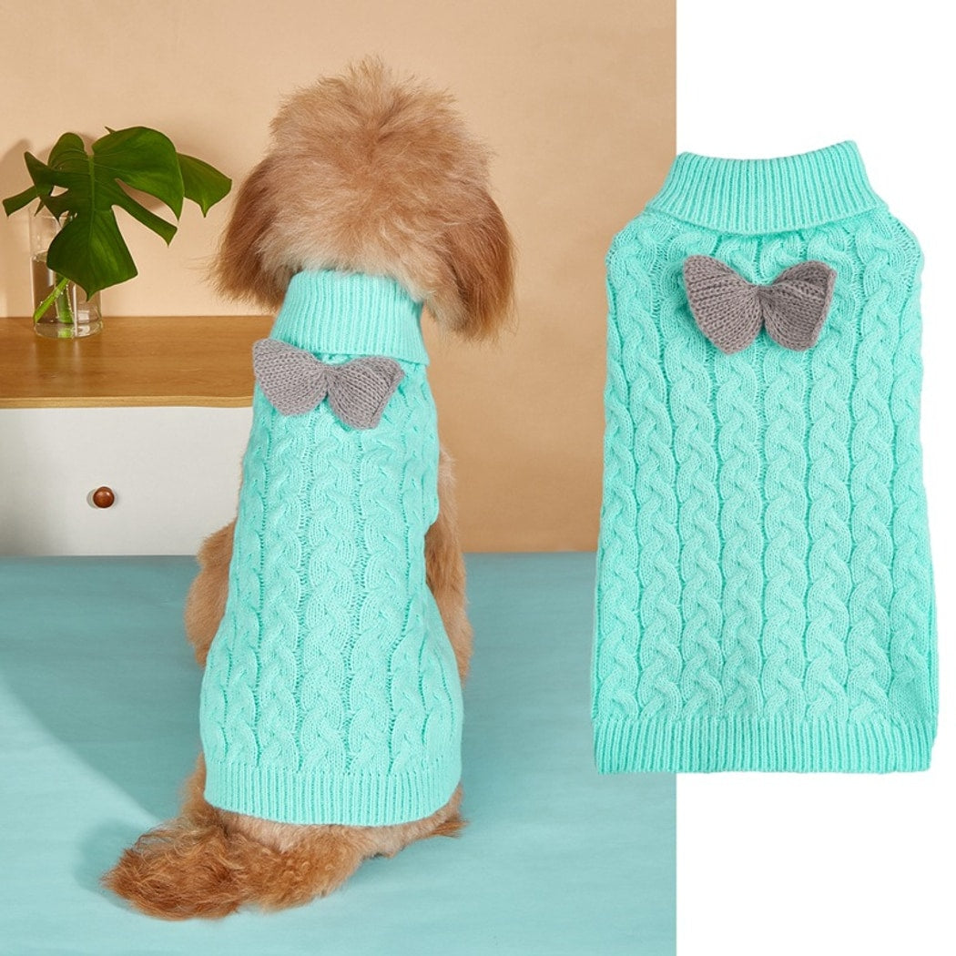 Ozzie - Bow Detail Cable Knit Dog Sweater