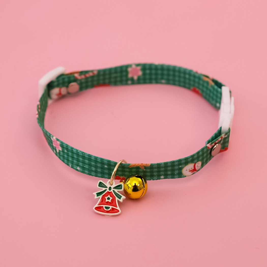 Christmoo - Christmas Bell Charm Cartoon Print Cat Collar
