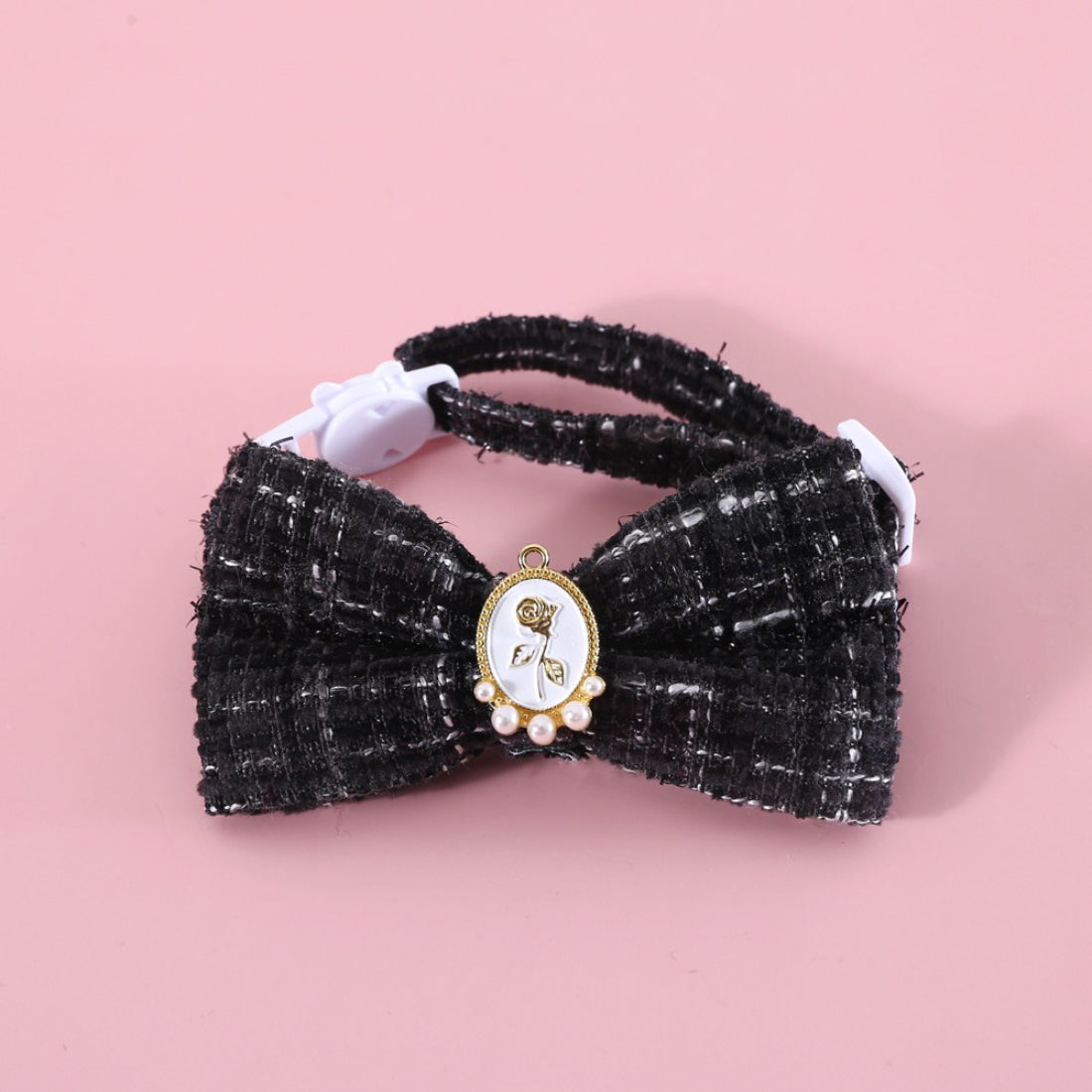 Mokka vintage style bow cat collar shown from above with bow prominent