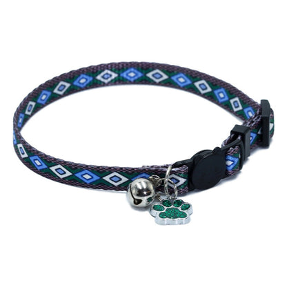 Mokka cat collar worn by a cat with visible boho pattern and breakaway clasp