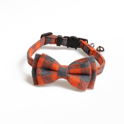 Mokka adjustable plaid bow tie cat collar shown from above highlighting bow tie shape