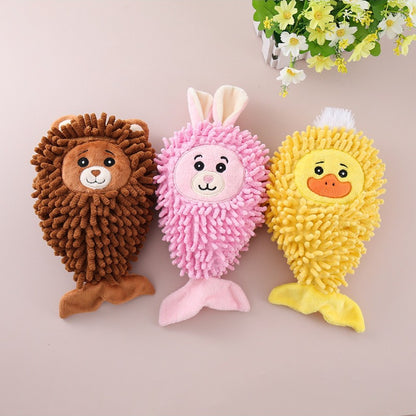 Petkin Animal Mop Plush Dog Toy with mop-like texture and animal face
