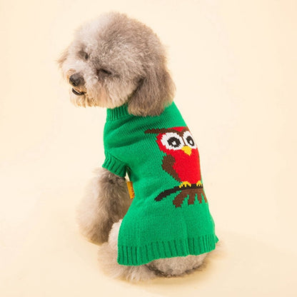 Ozzie - Owl Pattern Seasonal Dog Sweater for Puppies