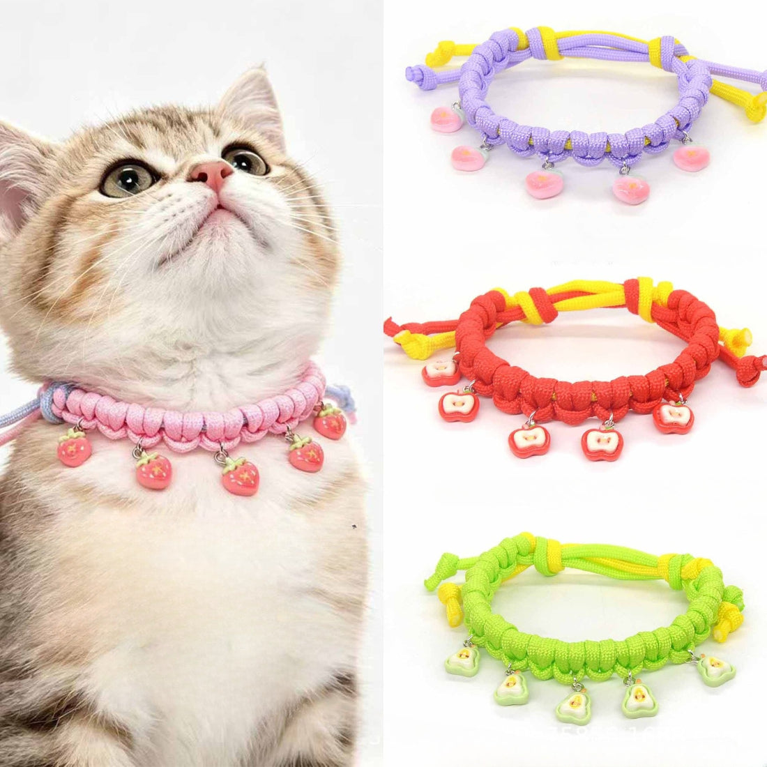 Mokka Fruit Charm Cat Collar displayed on a white background